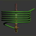 Coiled Green Garden Hose With Brass Fitting On Metal Pole Stand