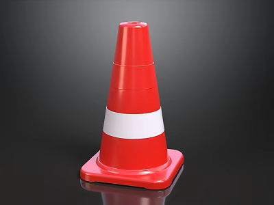 Red Traffic Cone With White Stripes And Square Base On Black Background 3d model