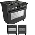 Stainless Steel Kitchen Oven Stove Appliance With Glass Door And Multiple Knobs