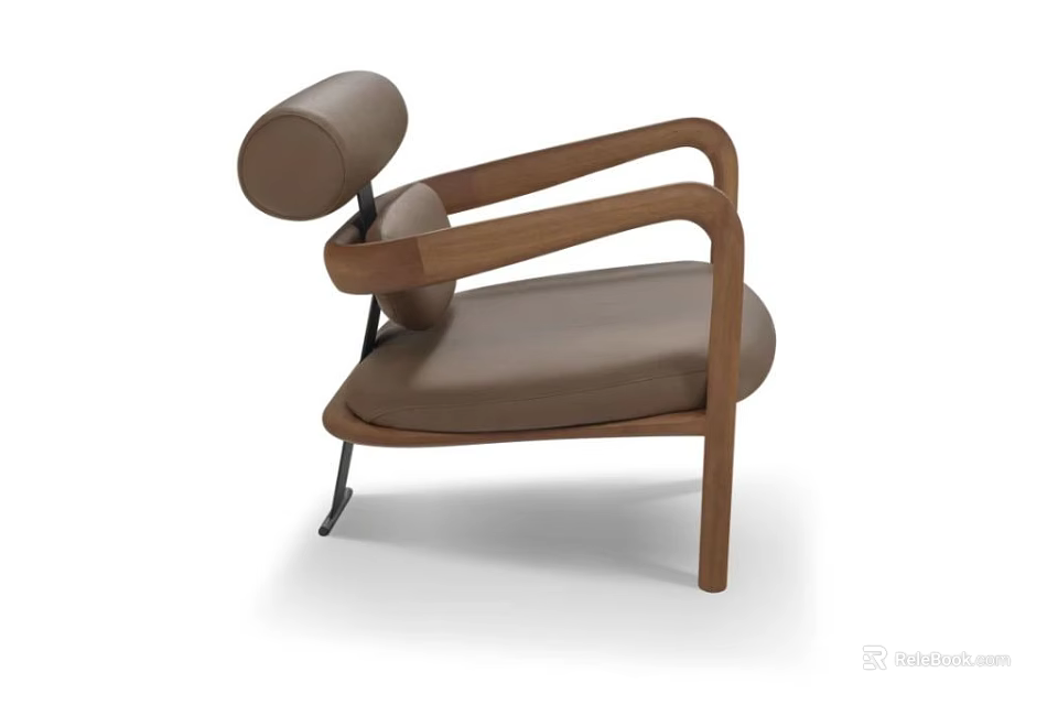 Modern Leisure Chair With Wooden Armrests And Brown Padded Seat 3d model 