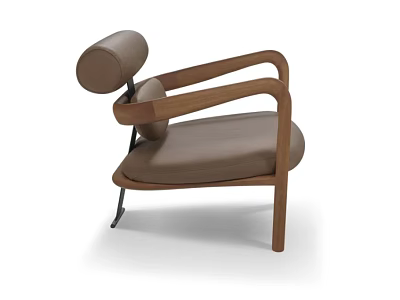 Modern Leisure Chair With Wooden Armrests And Brown Padded Seat 3d model