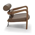 Modern Leisure Chair With Wooden Armrests And Brown Padded Seat