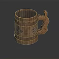 Wooden Mug with Intricate Carved Patterns and Unique Ornate Handle Design