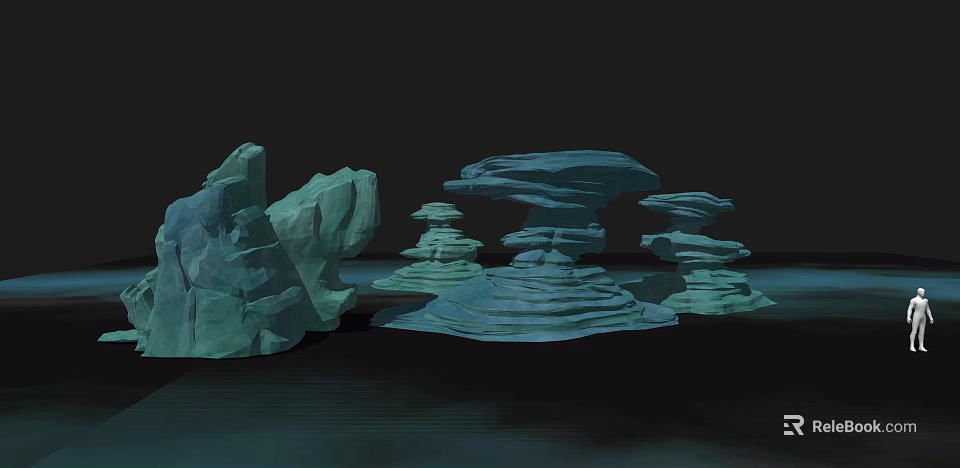 Artistic Abstract Blue Green Stacked Geometric Sculptures With Layered 3D Forms 3d model 