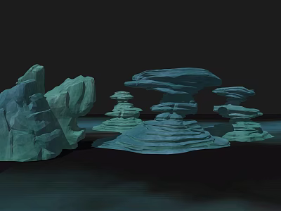 Artistic Abstract Blue Green Stacked Geometric Sculptures With Layered 3D Forms 3d model