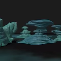 Artistic Abstract Blue Green Stacked Geometric Sculptures With Layered 3D Forms