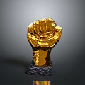Medical Hand Rehabilitation Equipment Featuring Golden Fist Design On Black Base