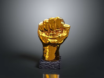 Medical Hand Rehabilitation Equipment Featuring Golden Fist Design On Black Base 3d model