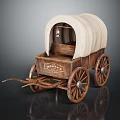 Vintage Wooden Covered Wagon With White Canvas Top And Metal Rim Wheels