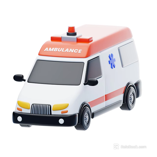 Toy Ambulance Car With Red Siren Light Blue Medical Cross And White Red Body 3d model 