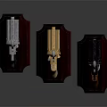 Collectible Revolvers Display With Silver Gold Black Finishes And Wooden Stands
