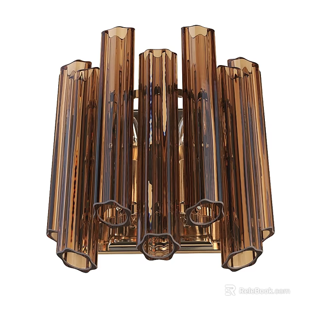 Contemporary Brown Glass Cylindrical Wall Lamp With Metal Frame For Home Interior Lighting 3d model 