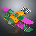 Colorful Cosmic Biplane Aircraft Model With Orange Green Pink And Black White Stripes