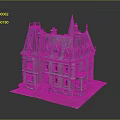 Vintage Gothic Building Model With Spire Towers Slate Roof Arched Windows And Stone Steps