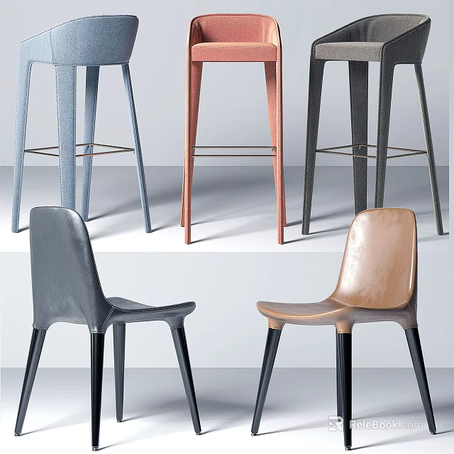 Stylish Modern Bar Stools With Multiple Colors And Leather Upholstered Seats 3d model