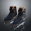 Navy Blue Leather Ice Skates With Tan Lining And Steel Blades For Daily Use