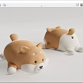 Two Brown And White Shiba Inu Plush Toys Lying With X Mark On Back