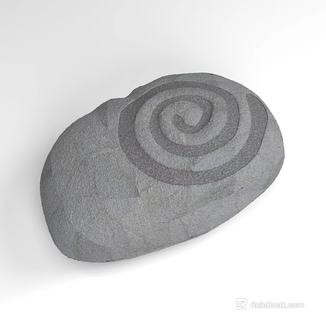 Natural Stone And Wood Decorative Object With Spiral Engraved Pattern Design 3d model 