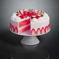 Layered Strawberry Cake With White Cream And Fresh Strawberry Decorations On White Stand
