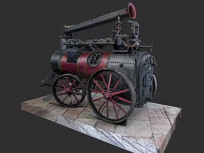 Vintage Steam Train Model With Black Red Exterior And Large Red Wheels On Stone Base 3d model