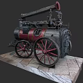Vintage Steam Train Model With Black Red Exterior And Large Red Wheels On Stone Base