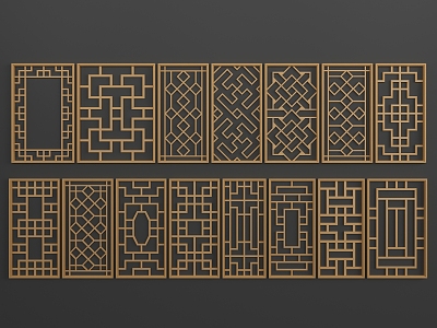 New Chinese-style openwork window component 3d model