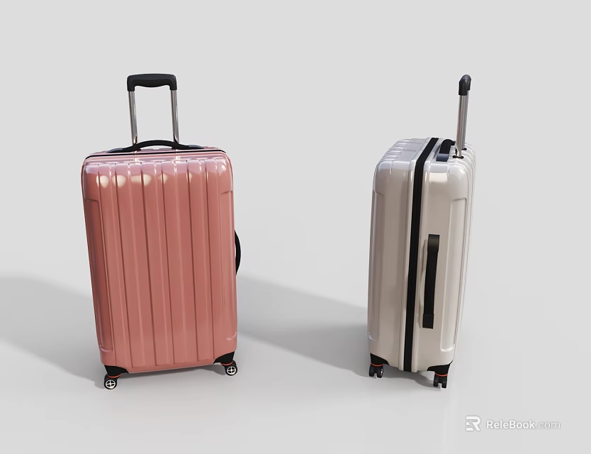 Pink and Silver Hard Shell Travel Suitcases with Trolley Handles and Wheels 3d model 