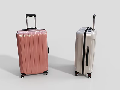 Pink and Silver Hard Shell Travel Suitcases with Trolley Handles and Wheels 3d model