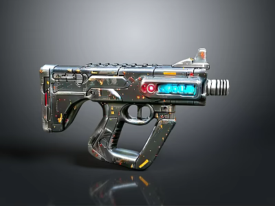 Futuristic Sci Fi Pistol With Metallic Texture And Glowing Blue 3d model