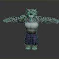 Cartoon Leopard Character With Spotted Fur Purple Shorts Yellow Arms And Muscular Body Arms Outstretched