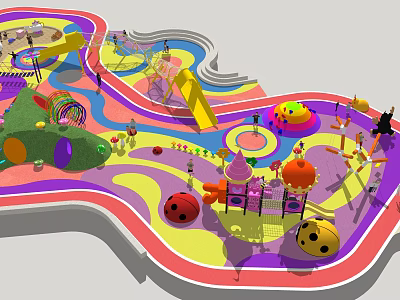 Colorful Children's Play Area With Slide Climbing Structures And Cartoon Play Equipment For Kids 3d model