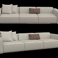 Modern Light Gray Fabric Sectional Sofa With Brown And Gray Cushions 3d model