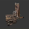 Ancient Red Brick Building Ruins With Weathered Stone Walls And Structures