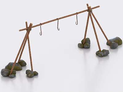 Outdoor Bracket Hanging Meat Rack Wooden Bracket Bonfire Shelf 3d model