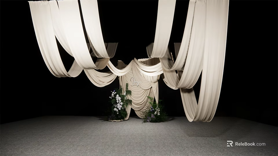 Elegant Wedding Decor With Flowing White Drapes Decorative Backdrop And Flowers 3d model
