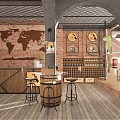 Urban Mall Wine Shop With Brick Wall Wooden Barrels And Wine Bottles
