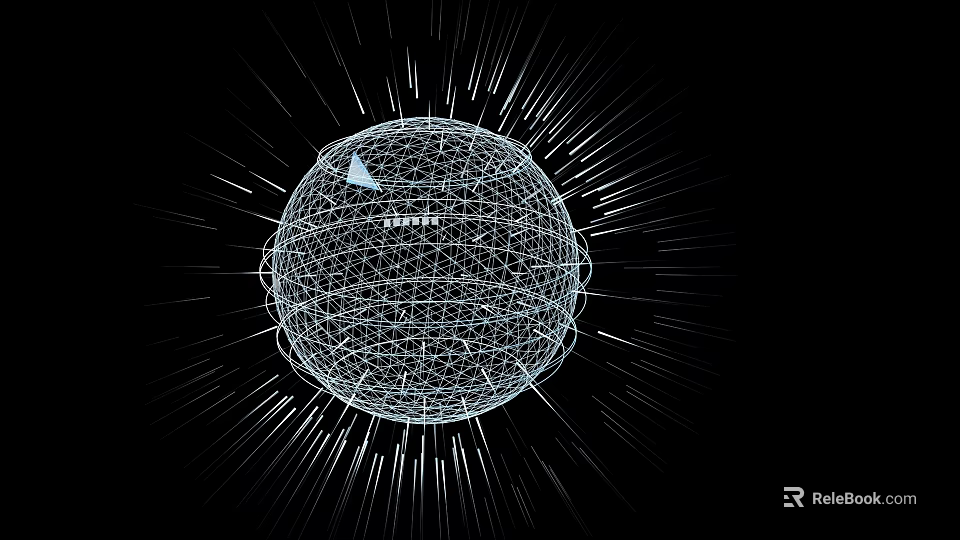 Decorative Ornament Set With Wireframe Sphere And Radiant Lines On Black Background 3d model