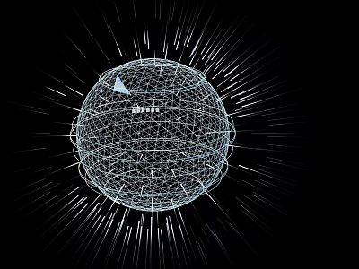Decorative Ornament Set With Wireframe Sphere And Radiant Lines On Black Background 3d model