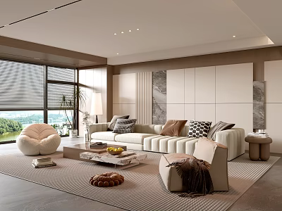 Modern Living Room Interior Design With Sectional Sofa Coffee Table And Floor to Ceiling Windows 3d model