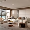 Modern Living Room Interior Design With Sectional Sofa Coffee Table And Floor to Ceiling Windows
