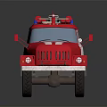 Red Fire Truck 3D Model With Ladder And White Stripes On Dark Background 3d model