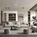 Modern Living Room Interior Design With Beige Sofa Accent Chair Coffee Table And Green Plant