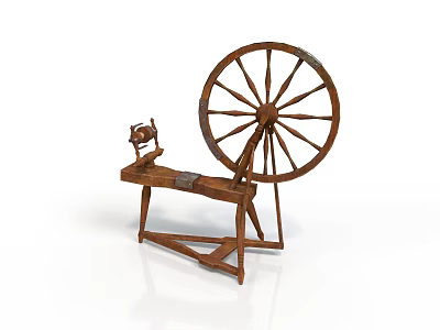 Vintage Industrial Equipment Featuring Large Wooden Spinning Wheel And Classic Structure 3d model