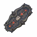 Vintage Decorative Metal Plaque With Ornate Carvings Red Gemstones And Gold Accents