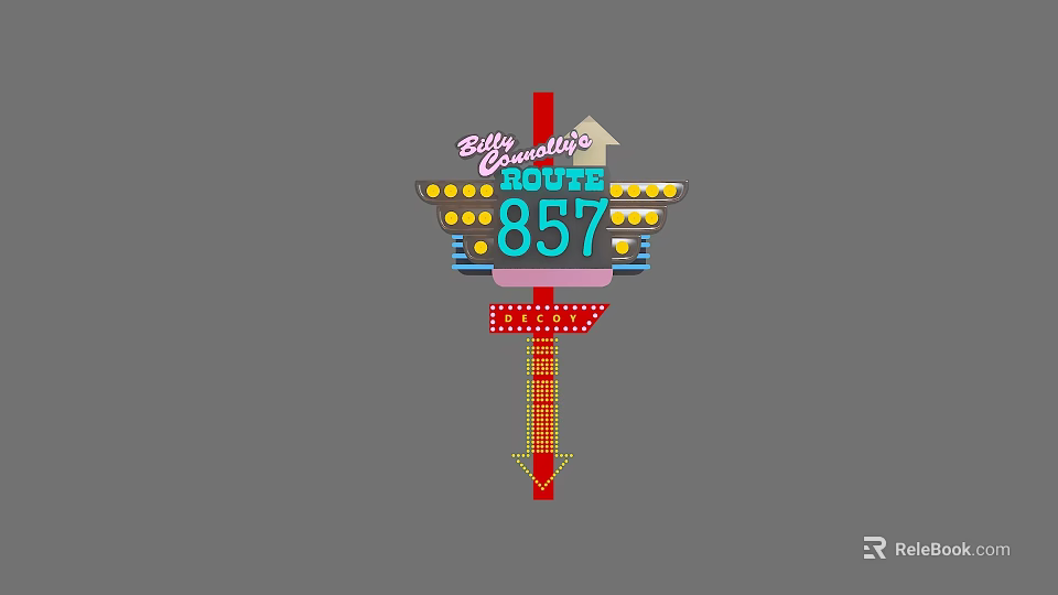 Billy's Route 857 Neon Directional Sign With Arrow And Colorful Design 3d model 