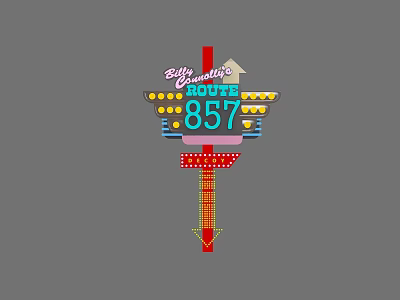 Billy's Route 857 Neon Directional Sign With Arrow And Colorful Design 3d model