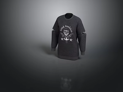 Gray Sweatshirt With Skull Graphic And Sleeve Accents For Daily Use 3d model