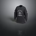 Gray Sweatshirt With Skull Graphic And Sleeve Accents For Daily Use