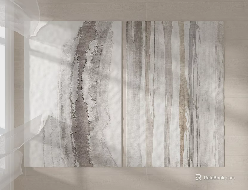 Modern Square Rug With Abstract Striped Pattern And Neutral Tones Design 3d model