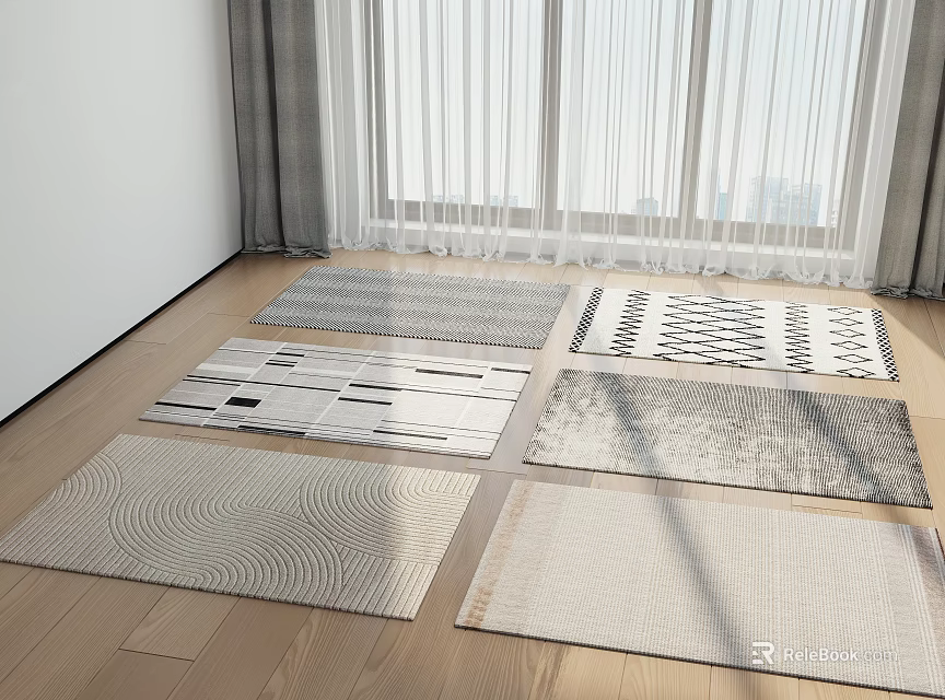 Modern Square Area Rugs With Diverse Patterns In Bright Room 3d model